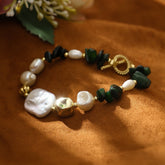 Handmade green jade & pearl bracelet, prosperity & energy
